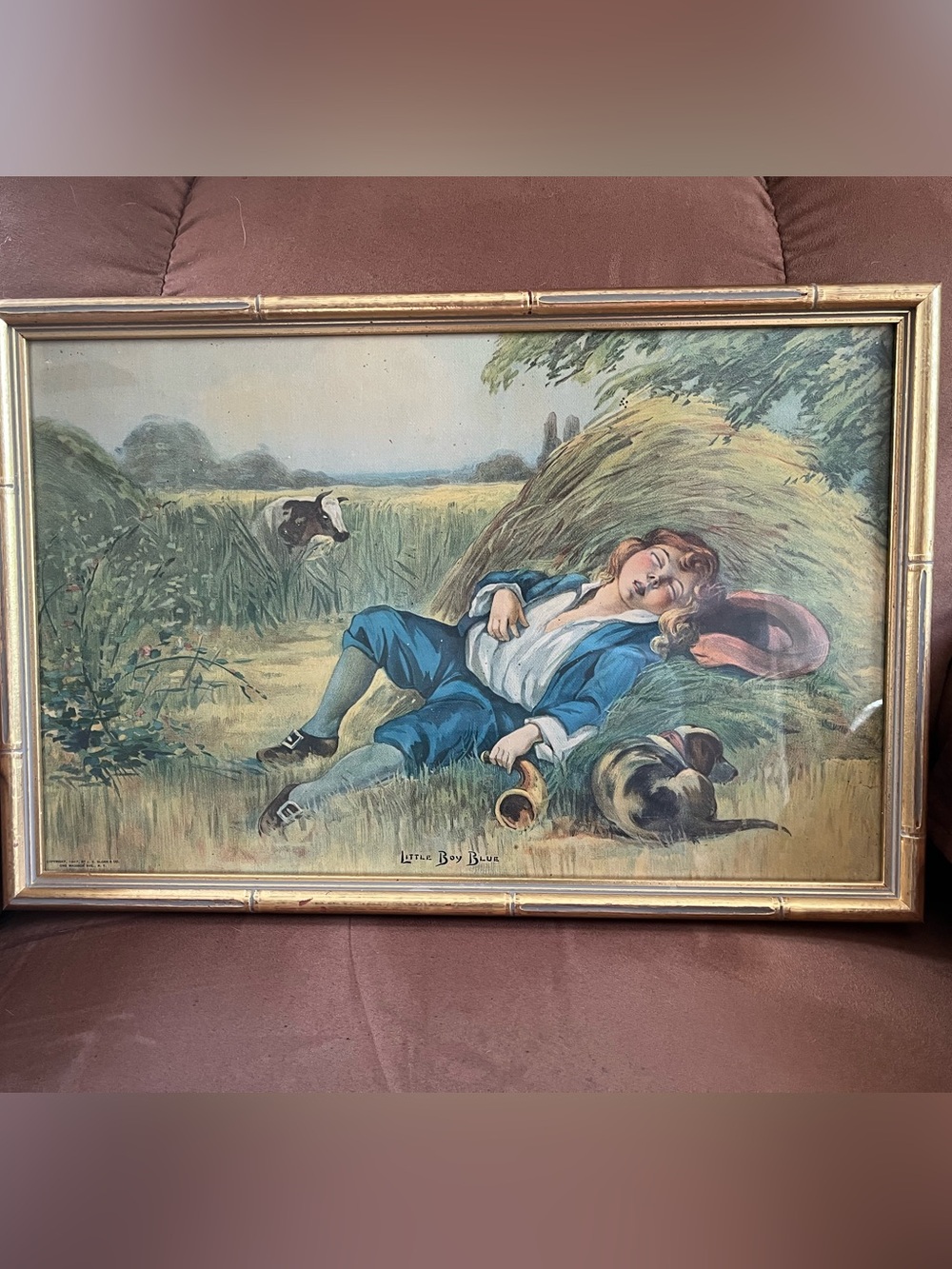 Vintage Little Blue Boy Blue Farm Scene Framed Wall Art Print